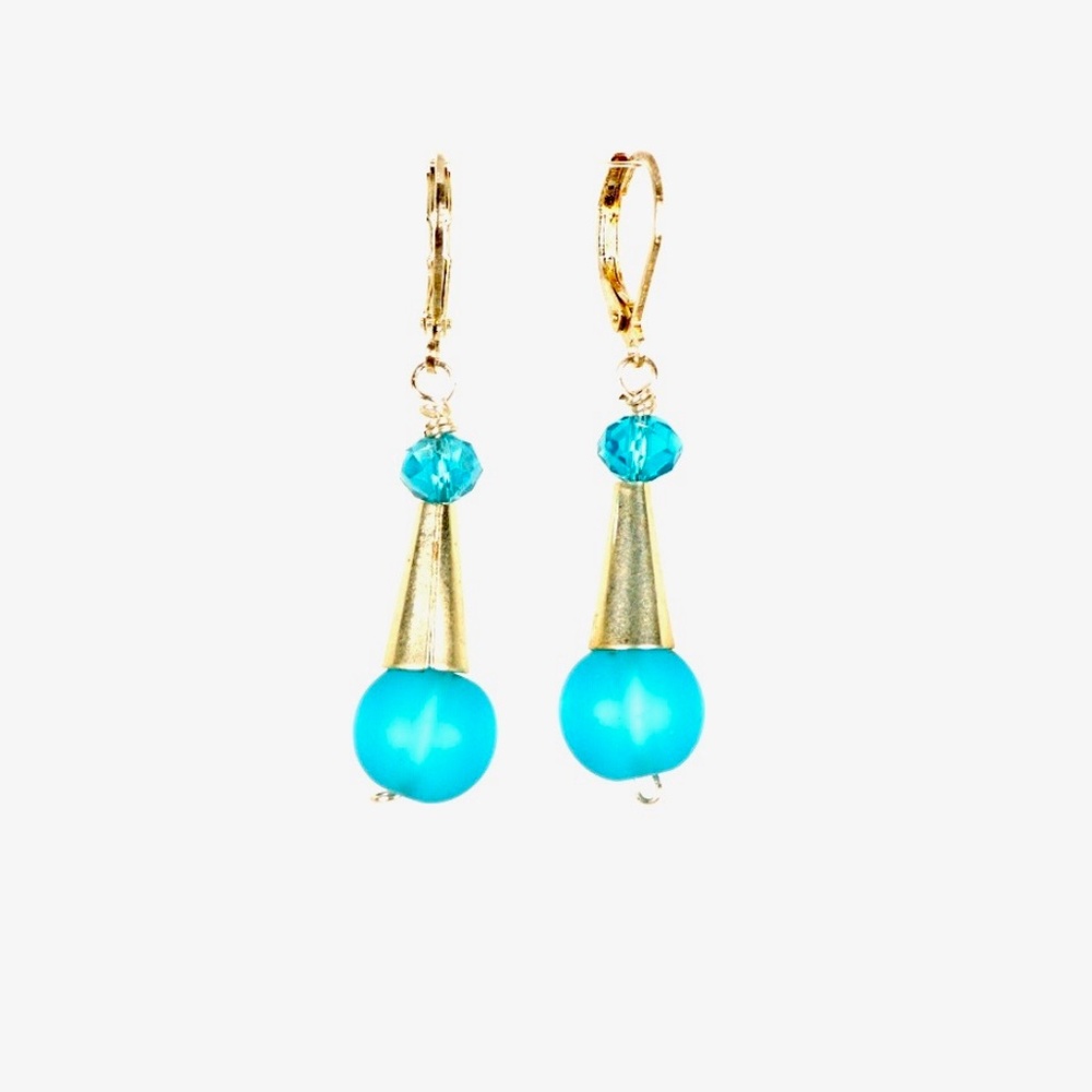 Party Seaglass Orb & Silver Cone Earrings